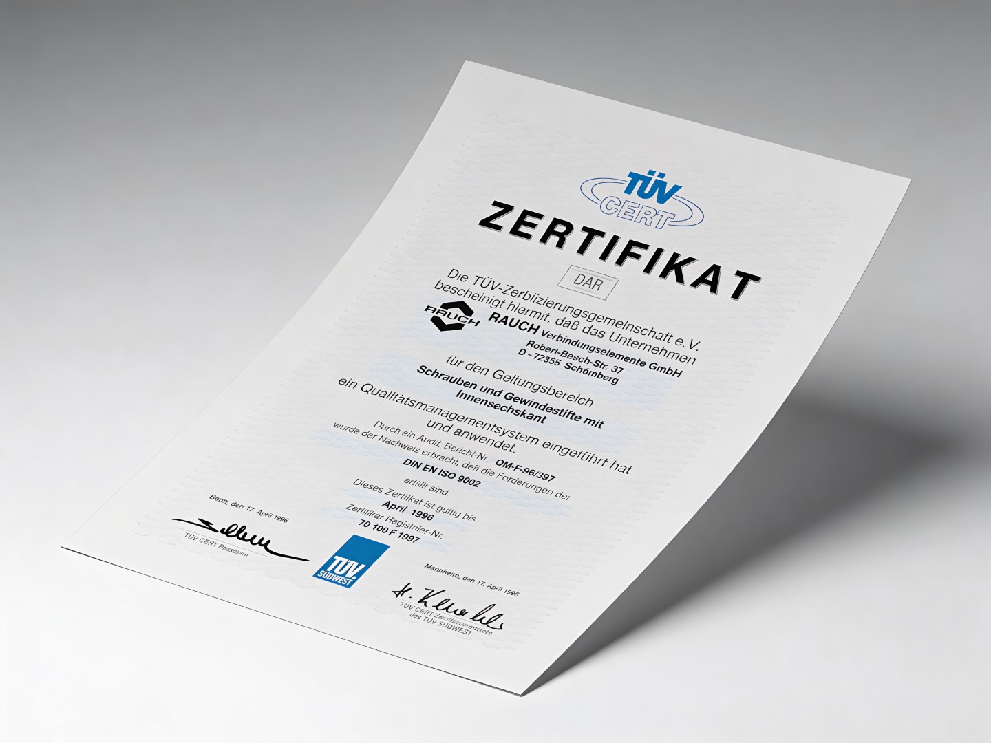 ISO Zertifizierung 1996